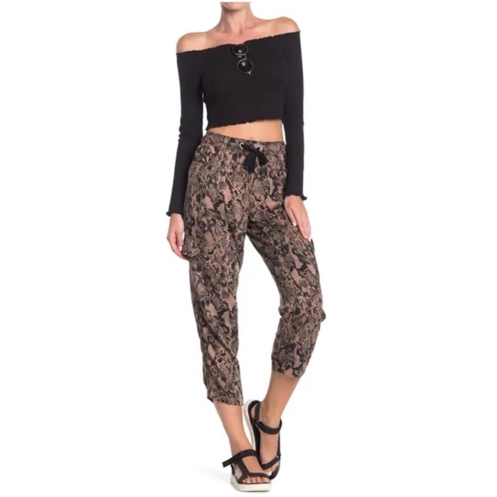 ANTHRO SANCTUARY Snakeskin Printed Tan Comfy Lightweight Drawstring Joggers